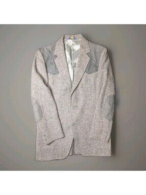 Pendleton Wool Tweed Blazer Sport Coat Suede Gray Elbow Patch 40L Vintage